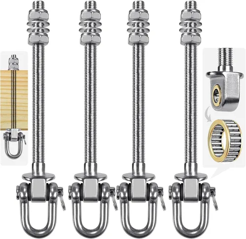 Vista 12 de SELEWARE Perchas de acero inoxidable resistentes con rodamientos (juego de 2), pernos oscilantes M10 x 9 pulgadas, capacidad de 1800 libras