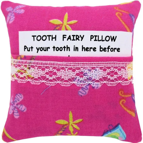 Vista 4 de Almohada de hada de dientes con bolsillo, rosa, tela con estampado de playa Barbie para niñas
