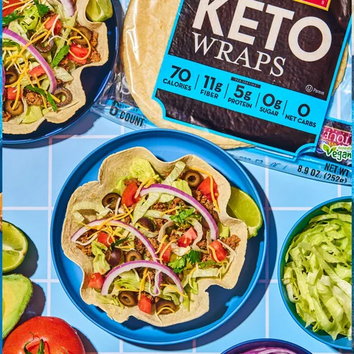 Vista 7 de Toufayan - Envolturas de tortilla KETO - 0.00 oz de carbohidratos netos, sin azúcar, 0.39 oz de fibra y 0.18 oz de proteína por envoltura, paquete