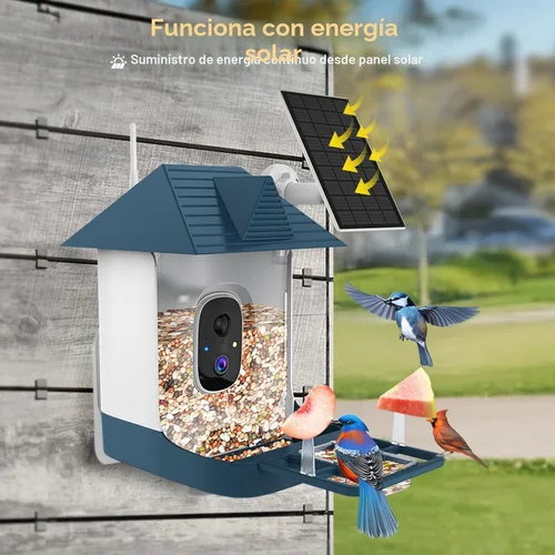 Vista 5 de Comedero para pájaros con cámara, cámara de comedero inteligente WiFi para exteriores con reconocimiento de aves AI incorporado, energía solar