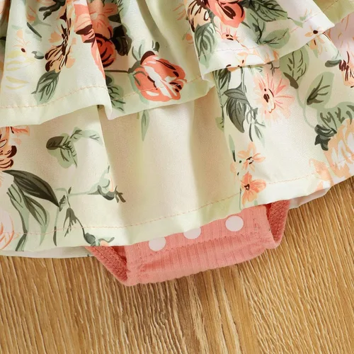 Vista 7 de Bowanadacles Traje de verano para bebé recién nacido, ropa floral de manga corta con volantes y diadema