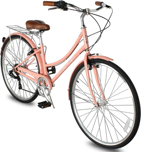 Vista 21 de MICARGI Bicicleta híbrida para adultos de 24/26 pulgadas, bicicleta híbrida de 1/7 velocidades para mujeres, hombres, personas mayores, bicicleta