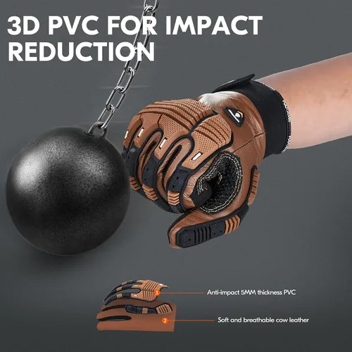 Vista 3 de Vgo... 1 Par -20℃/-4°F A PRUEBA DE FRÍO, Guantes de Cuero de Trabajo de Invierno, Guantes de Impacto, Anti-Vibración, Resistentes al Agua (CA7722FW)