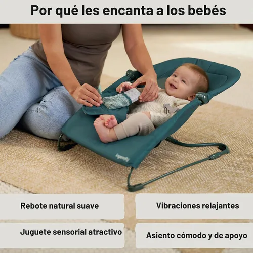 Vista 8 de Ingenuity Stow & Go - Portabebés plegable compacto, asiento portátil ligero con vibración, verde, menos de 5 libras
