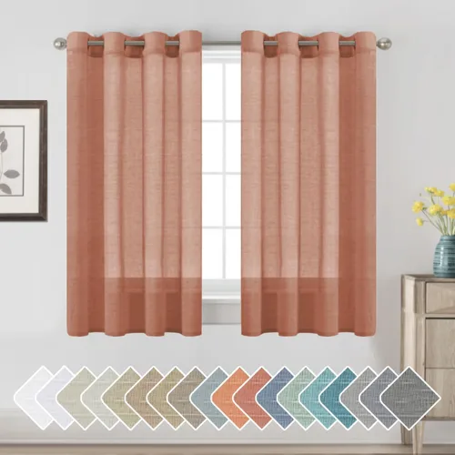 Vista 118 de H.VERSAILTEX Cortinas de lino de mezcla natural para sala de estar/cortinas de lino semitransparentes reductoras de luz de 54 pulgadas de largo