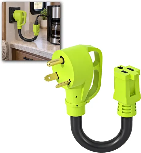 Vista 14 de Adaptador de enchufe RV de 15 amperios a 30 amperios, cable NEMA 5-15P a TT-30R, adaptador de corriente Dogbone de 12 pulgadas con cable STW de 10