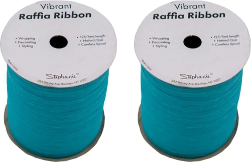 Vista 2 de Paquete de 2 rollos de cinta de rafia de papel de 200 yardas para embalaje y decoración de papel kraft (aguamarina)