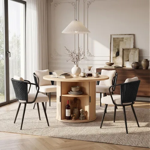 Vista 78 de Miereirl Moderno juego de comedor de 5 piezas para mesa redonda de madera de 4,31.5 pulgadas con estante de almacenamiento semiabierto y puerta
