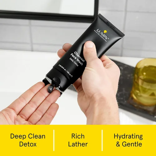 Vista 2 de Lumin Limpiador Facial de Carbón para Hombres – Limpiador de Desintoxicación Diario, Lavado Facial Hidratante, Elimina Suavemente la Suciedad