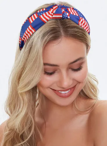 Vista 6 de Huachi Bandas para la cabeza con bandera americana para mujeres, anudadas, accesorios de diadema del 4 de julio para mujeres, banda patriótica