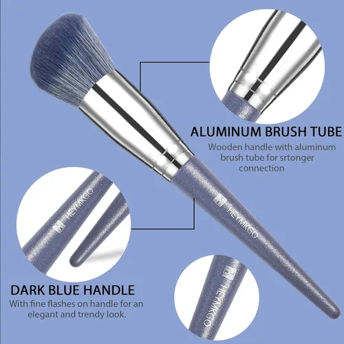 Vista 4 de Brochas de Maquillaje, HEYMKGO Juego de 16 Brochas de Maquillaje Profesionales Sintéticas para Base Difuminado Rubor Brochas Faciales, Kit de Azul