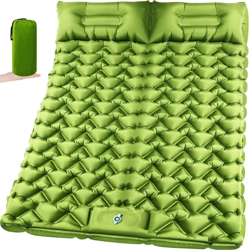 Vista 13 de Colchoneta de dormir para acampar para 2 personas, doble almohadilla de campamento con bomba de pie y almohada integrada, colchón de aire