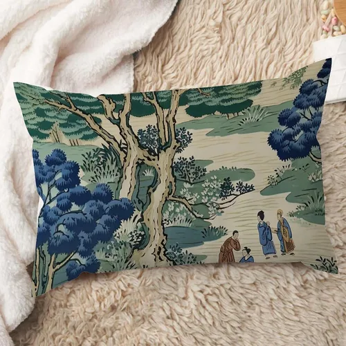 Vista 109 de ArogGeld Funda de cojín con flores verdes y blancas con flores grises y negras y hojas verdes en estilo chinoiserie, funda de almohada cuadrada