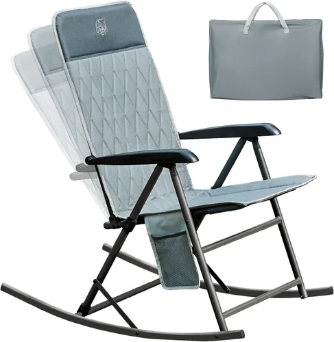 Vista 15 de Timber Ridge Silla mecedora ajustable de 3 niveles, respaldo alto acolchado ergonómico, soporta 300 libras, balancín estable antipunta, reposabrazos