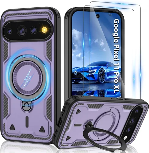 Vista 112 de Gritup fro Funda para Google Pixel 9A, funda protectora magnética de grado militar compatible con Mag-Safe, 2 protectores de pantalla HD, soporte
