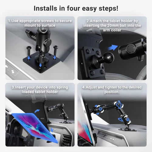 Vista 10 de ARKON Soportes – Soporte de tableta resistente base de taladro segura para automóviles, paredes y mesas, brazo ajustable que garantiza un