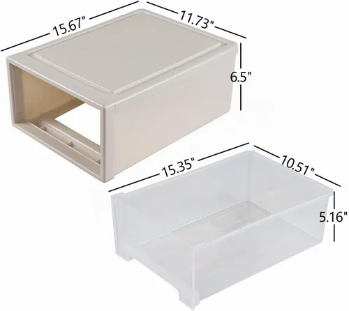 Vista 3 de Gloreen Cajón de almacenamiento de plástico de 18 L, cajas de cajones de escritorio apilables, paquete de 3