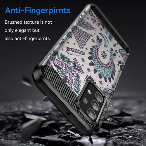 Vista 3 de CasesOnDeck Funda compatible con [Samsung Galaxy A23 5G / A23] Tribal Floral Mate TPU Flexible Fibra de Carbono Textura (Azul Tribal)