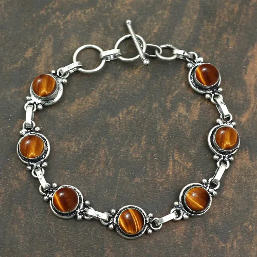 Vista 61 de Round Shape Natural & Synthetic Gemstones Silver Plated Bracelets for Women - Vintage Bohemian Style Handmade Birthstone Adjustable Link Bracelet