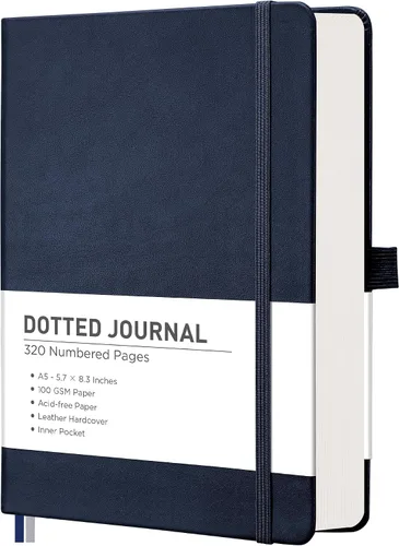 Vista 14 de RETTACY Cuaderno Diario Punteado, 320 Páginas Numeradas, Tamaño A5 Mediano (5.7" × 8.3"), Tapa Dura de Cuero, Papel Grueso de 100 GSM, para Diario