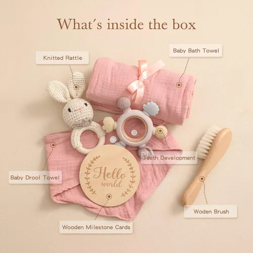 Vista 2 de EERKEOD Set de regalo para bebé recién nacido, juego de baño esencial para bebé recién nacido con manta de bebé, sonajero para bebé, regalo