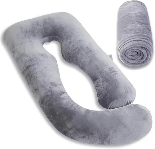 Vista 6 de MOON PINE Funda de almohada de embarazo, solo funda de almohada corporal en forma de U, funda de almohada de repuesto de terciopelo, apta para Gris