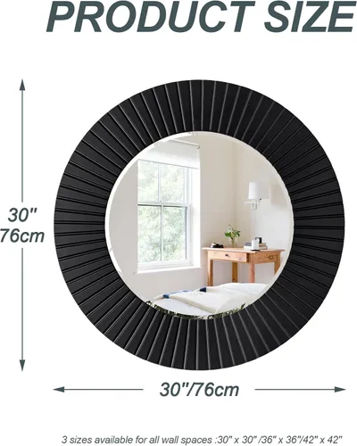 Vista 9 de Chende Espejo de pared redondo negro de 30 pulgadas para baño con marco