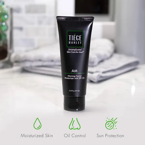 Vista 4 de Tiege Hanley Hidratante facial para hombre, hidratante facial matutino con SPF 20, crema para el cuidado de la cara y la piel de los hombres