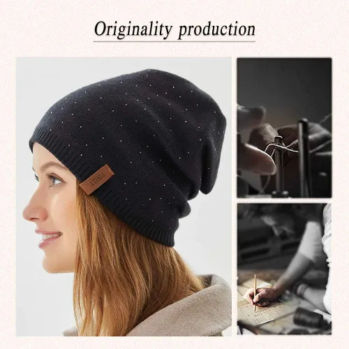 Vista 7 de Gorro de invierno para mujer gorro de punto cálido suave holgado de cachemira para mujer y madre