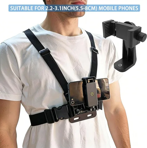 Vista 3 de Soporte ajustable para arnés de correa de pecho para teléfono celular, soporte de clip para iPhone, GoPro Hero, AKASO, DJI Osmo cámaras de acción