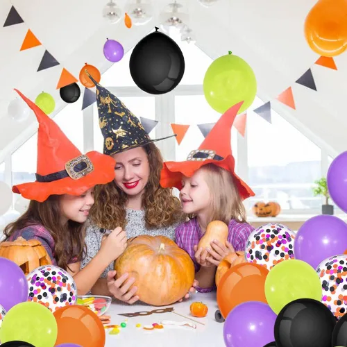 Vista 3 de 60 globos de 12 pulgadas, decoraciones de Halloween, globos de látex, juguetes inflables, globos, negro, naranja, verde