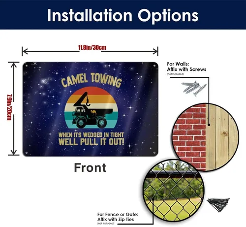 Vista 6 de Camel Towing When It'S Wedged In Tight We'Ll Pull It Out 12x8in Sign Metal Wall Art Poster Home Decor