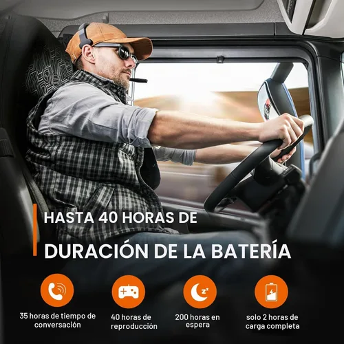 Vista 7 de TECKNET Auriculares Bluetooth para Camioneros, Auriculares Inalámbricos de Una y Dos Orejas con Micrófono para Trabajo con Cancelación de Ruido, 50