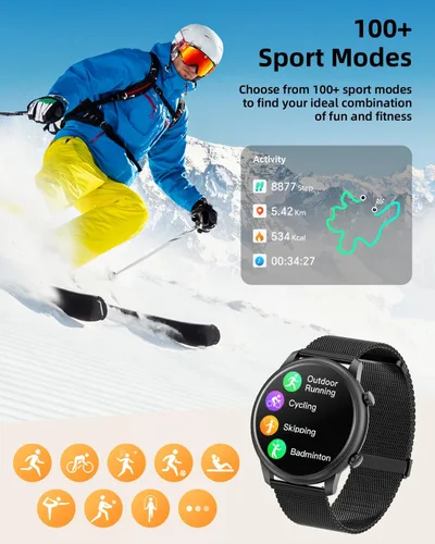 Vista 3 de Hwagol - Relojes inteligentes para hombres y mujeres, compatible con teléfonos Android (llamada Bluetooth), monitor de ritmo cardíaco y sueño, 100