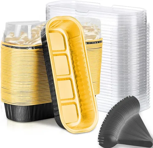 Vista 8 de Findful Mini Moldes para Hornear Pan con Tapas y Cucharas (Paquete de 50, 6.8oz) Moldes Rectangulares de Papel de Aluminio para Hornear Recipientes