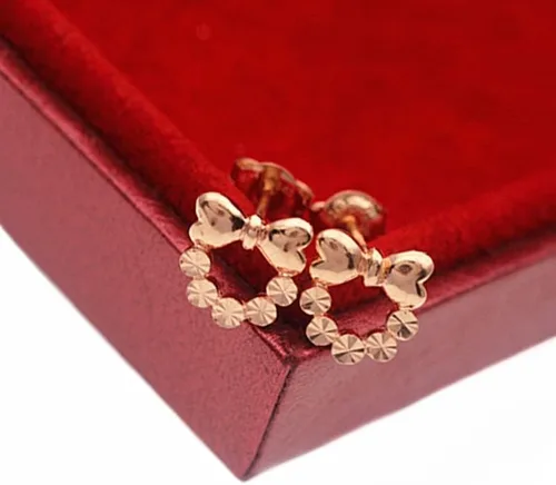 Vista 3 de SAGEKING 2024 New 585 Purple Gold Plated 14K Rose Gold Bowknot Earings For Women Romantic Cute Simple Ear Studs Party Jewelry Gifts For Girlfriend