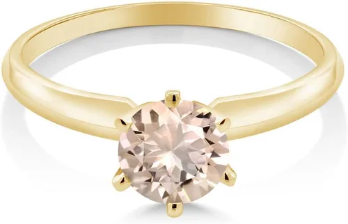 Vista 58 de Anillo de compromiso solitario con piedra preciosa redonda de oro amarillo de 14 quilates de 0.236 in para mujer Ajuste clásico de 6 puntas
