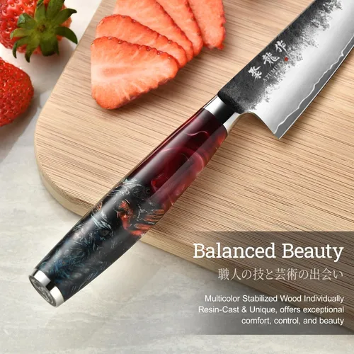 Vista 4 de Cuchillo japonés de 5.5 pulgadas, cuchillo de chef profesional forjado a mano VG10, cuchillos de pelar ultra afilados con mango ergonómico, cuchillo