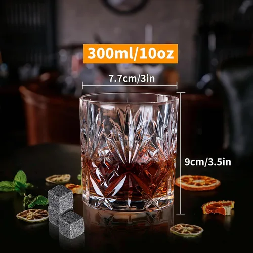 Vista 2 de Juego de 2 vasos de whisky de 11 onzas, vasos de vidrio de estilo antiguo, vasos de whisky whisky, vasos de whisky escocés para coñac, cóctel, ron