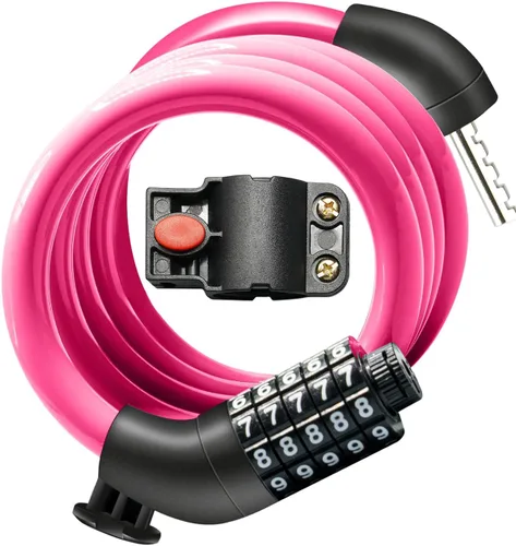 Vista 11 de KEYSTP Cable de bloqueo de bicicleta de 5 dígitos, cerradura de bicicleta de combinación reajustable resistente, antirrobo con soporte de montaje