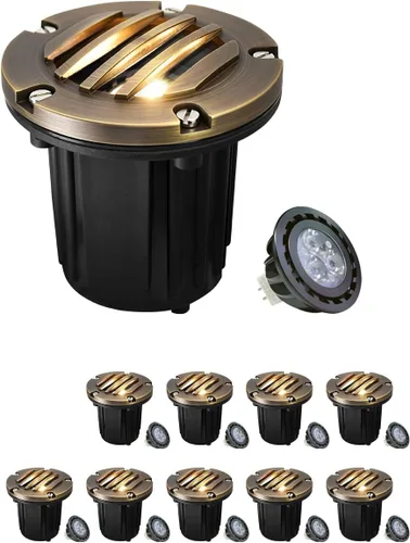Vista 11 de MALORY Luces de Paisaje de Bajo Voltaje, (4.6''A) Cubierta Superior de Latón 12V Luces Empotradas en el Suelo para Exteriores, Iluminación LED