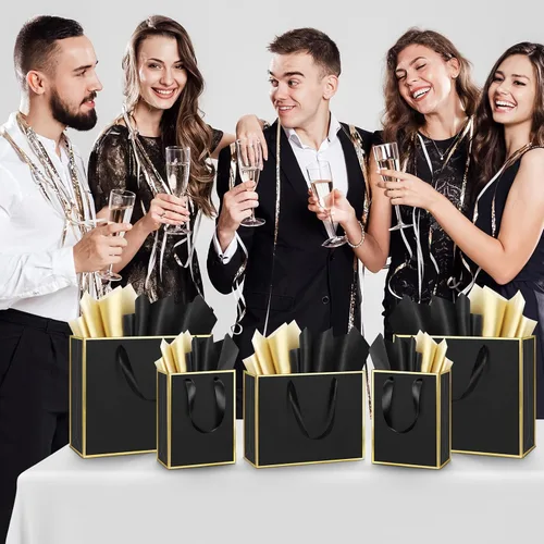 Vista 7 de Yeaqee 12 bolsas de regalo de papel metálico con asa, tamaño surtido, incluye 8, 10, 13 pulgadas, bolsa de regalo de agradecimiento de 5 sentidos