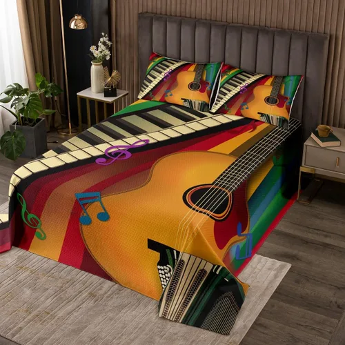 Vista 18 de Homewish Colcha de guitarra roja tamaño individual, juego de ropa de cama de música Hip Pop para decoración de habitación de niños y niñas, juego