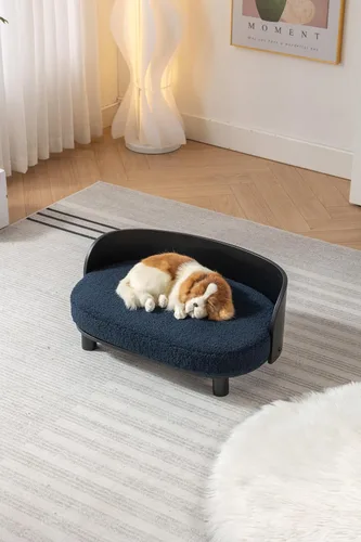 Vista 7 de HomSof Cama elevada para perros y gatos de 26.77 pulgadas, estilo escandinavo, sofá para mascotas con patas de madera maciza y respaldo de madera