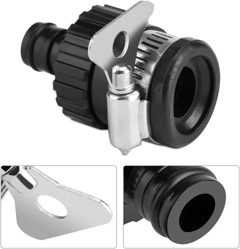 Vista 4 de Zerodis Conector universal de manguera de grifo, accesorio de conexión rápida de plástico negro para manguera de jardín, riego, lavadora a presión