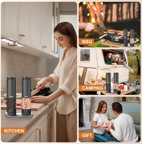 Vista 7 de Juego de molinillo eléctrico de sal y pimienta recargable, salero y pimentero, molinos externos ajustables, accesorios de cocina, rellenos