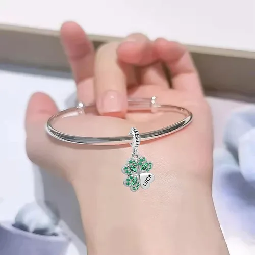 Vista 3 de Dije de trébol de cuatro hojas de buena suerte compatible con pulseras Pandora
