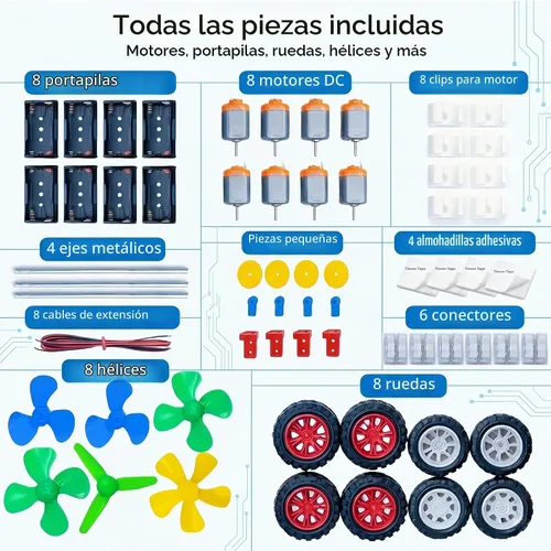 Vista 2 de Kit de motor DC para niños, 8 juegos de ciencia STEM con motores, ruedas