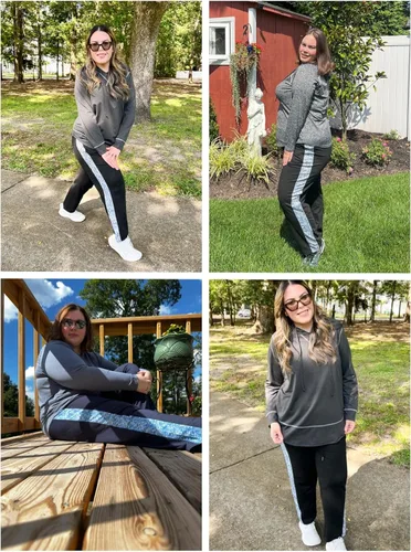 Vista 4 de FOREYOND Pantalones deportivos de talla grande para mujer, pantalones de yoga de pierna ancha, pantalones de entrenamiento de punto con cordón