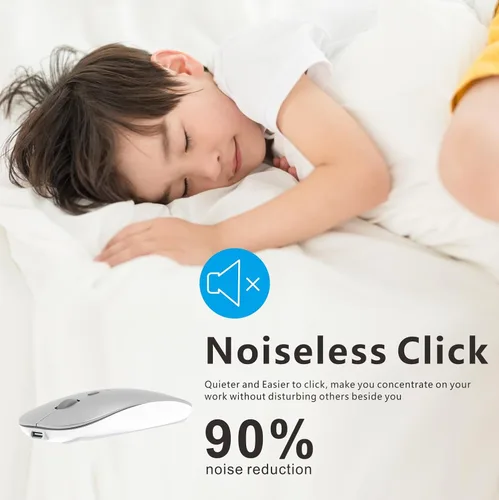 Vista 2 de HOTDREAM Ratón recargable Bluetooth para iPad Air/iPad Pro, portátil, tableta, iPhone/PC, (no para Mac, MacBook), color plateado